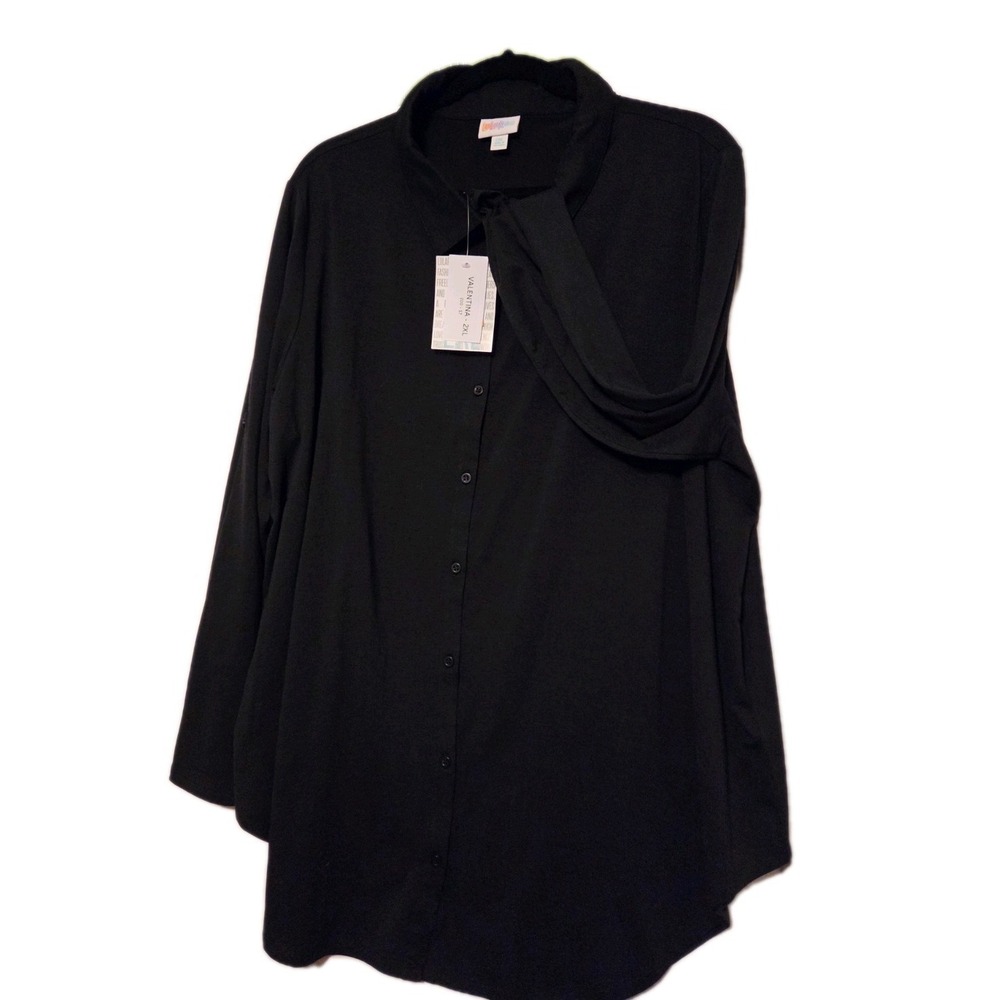 Lularoe 2XL BLACK Valentina Button Up Top NWT Button Up Sleeves Too! Closet Must